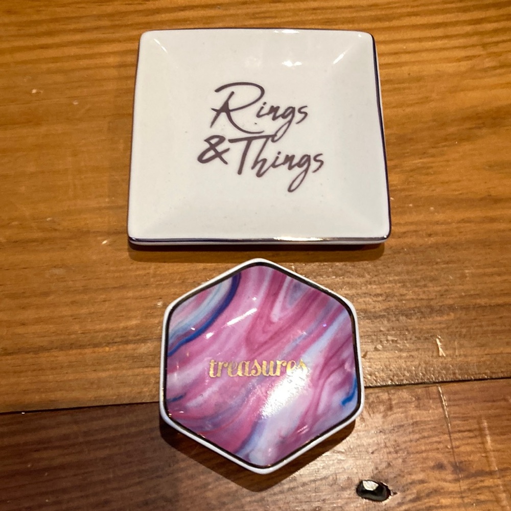 Bundle/2 Trinket Plates "Treasures" "Rings & Things" Ceramic